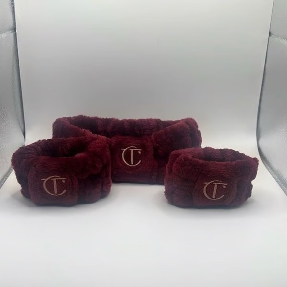 LOT: Charlotte Tilbury Plush Headbands Set + cosmetic bag + hair clips NWT